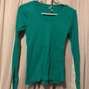 Teal green long sleeve fitted thermal tee